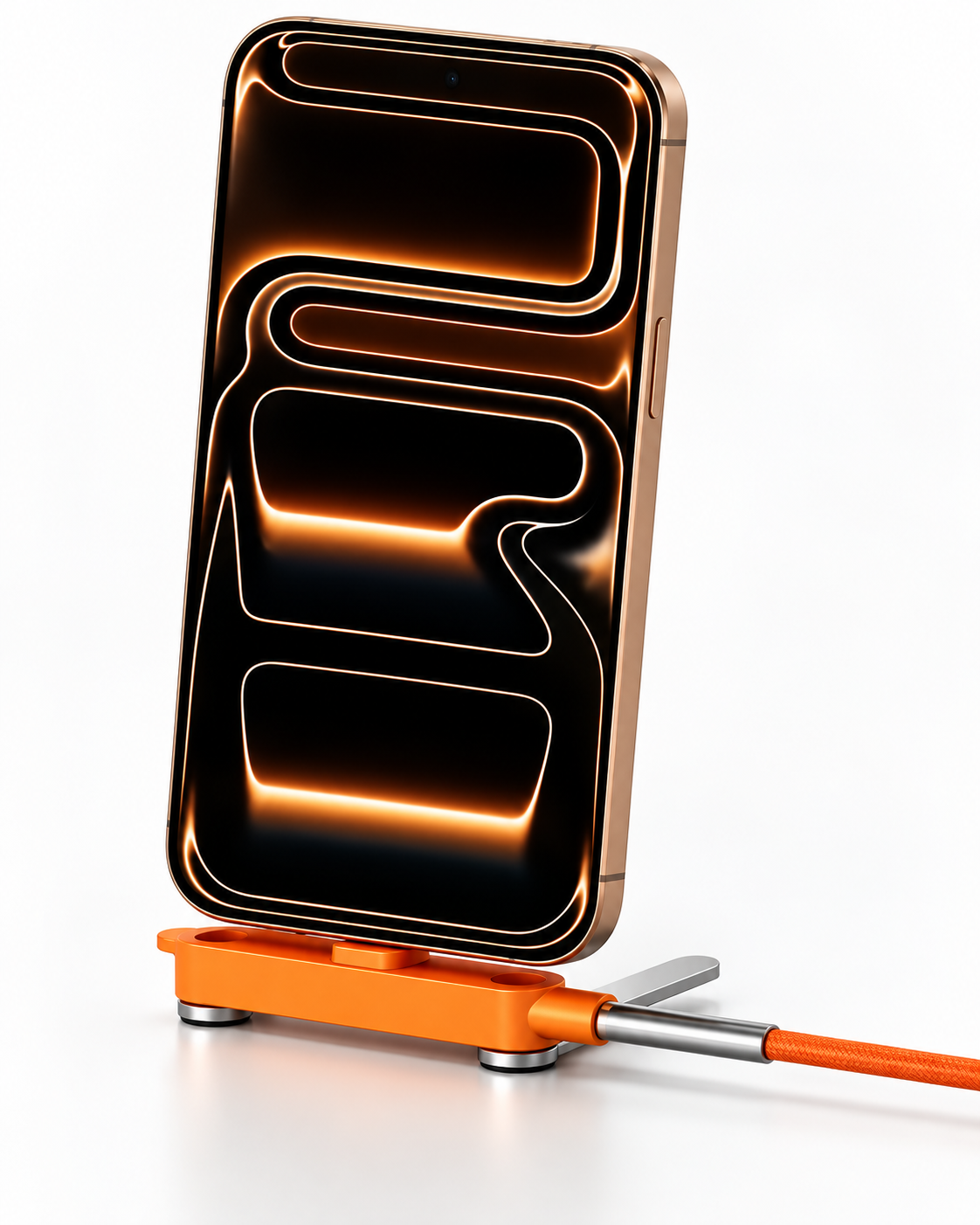 Adaptador Raptor con soporte naranja; móvil y cable mostrados no incluidos