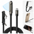 Cable USB-C negro con soporte plegable integrado; móvil ilustrativo no incluido