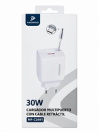 Caja del cargador Pacífico NP-C2091 de 30 W con cable retráctil